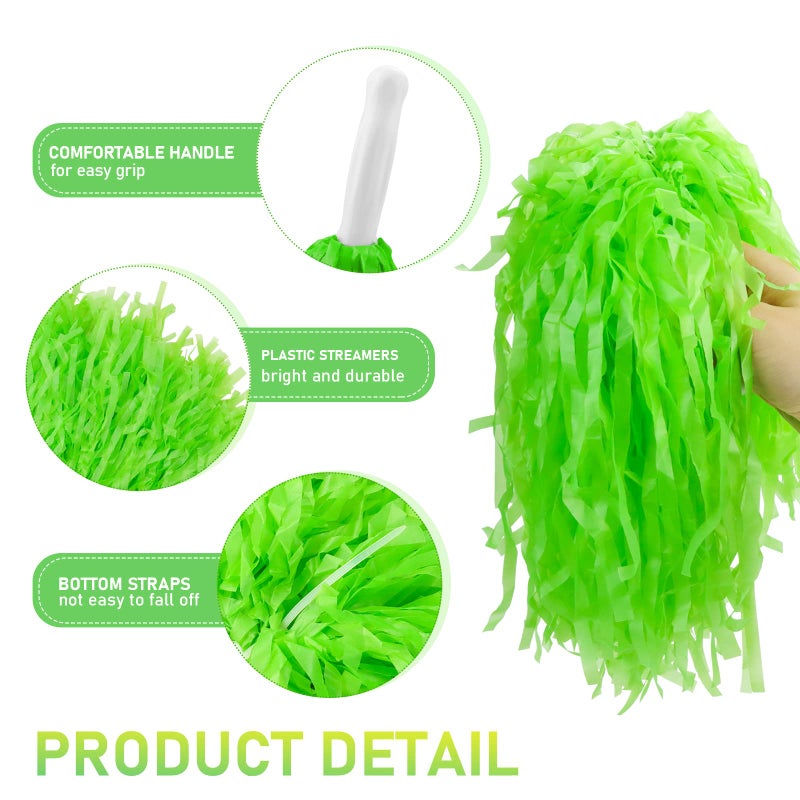 Faxco 12Pack Plastic Pom Poms Cheerleading Pom Poms Sports Dance Cheer Plastic Pom Pom for Rooters,Cheering Squard,Cheering Team (Green) - Image 3